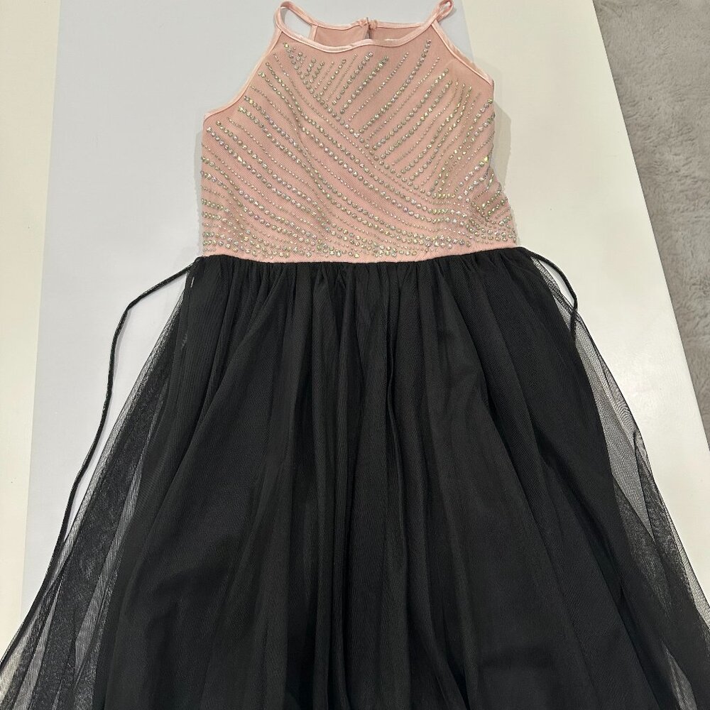 Stylish and Pretty Girl Tulle Dress, Blush/Black, Rhinestones, Size 12